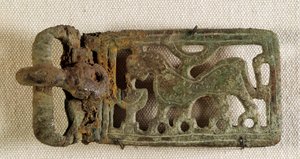 Merovingerkunst: beltespenne som representerer et fantastisk dyr. Gallia 600-tallet. Nasjonalmuseet for arkeologi i Saint Germain en Laye