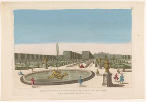 Utsikt over fontenen fra hagen til Palais Schwarzenberg nær byen Wien Vue du jardin du prince de Schwarzenberg du côte du bassin around vers le palais (tittel på objekt) av Mesard
