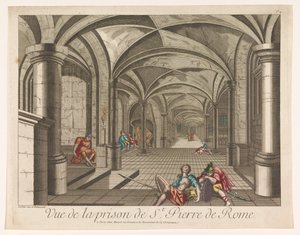 Utsikt over det indre av Mamertine-fengselet i Roma Vue de la prison de St. Pierre de Rome (tittel på objekt) av Mesard