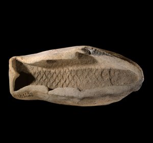 Mesopotami: terrakottaform i form av fisk. Rundt 1800 f.Kr. Fra de kongelige rettene til Palace of King Zimri Lim at Mari. Paris, Louvre-museet av Mesopotamian