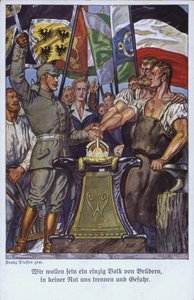 Enhet av de tyske folkene, propagandapostkort (farge litho) av Mesopotamian