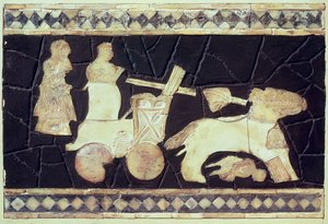 Krigsvogn trukket av to hester, 2800-2300 f.Kr. (elfenben, perlemor og mosaikk) av Mesopotamian
