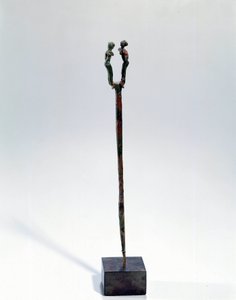 Orientalsk kunst: fest en hodedekoratør av to karakterer. Bronseobjekt, Ca 3300 - 3200 f.Kr. (Urik-perioden, Mesopotamia). Fra Tello. Høyde 18 cm. Paris, Musée du Louvre av Mesopotamian Mesopotamian