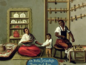 En bakmann og hans amerikanske indiske kone, fra en serie om blandede ekteskap i Mexico av Mexican School