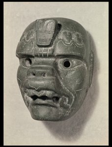 Feline maske av en mann, fra Oaxaca, Pre-Columbian (jade) av Mexican School