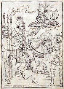MS Hunter 242 f.247r Christopher Columbus, illustrasjon fra Historia de Tlaxcala av Diego Munoz Camargo av Mexican School