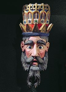 Maske av en kongemagus brukt i prosesjoner for å feire helligtrekongerfesten i Mexico 6. januar (malt tre)