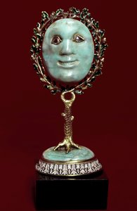 Meksikansk kunst: ansiktsmaske i turkis pasta med diamantøyne. Firenze fra 1600-tallet, museo degli argenti av Mexican School