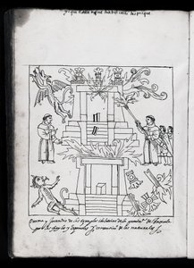 Ms Hunter 242 f.240v fransiskanernes brennende templer, illustrasjon fra Historia de Tlaxcala av Diego Munoz Camargo av Mexican School