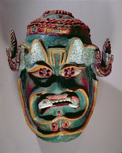 Rituell maske av Santiago brukt i den meksikanske dansen til maurerne og de kristne (malt tre)