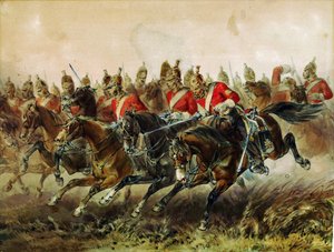 Anklagen for den lette brigaden under slaget ved Balaclava (bataille de Balaklava) - Hayes, Michael Angelo (1820-1877) - 1854 - Akvarell på papir - 31,2x40,4 - Privat samling