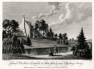 Oberst Onslows Lodge på Try-Hill, nær Chertsey, Surry, 1777 av Michael Angelo Rooker