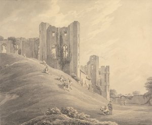 Kenilworth Castle, med figurer på åssiden
