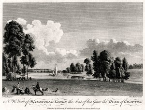 Nordvest-utsikt over Wakefield Lodge, setet for hans nåde, hertugen av Grafton, 1776 av Michael Angelo Rooker