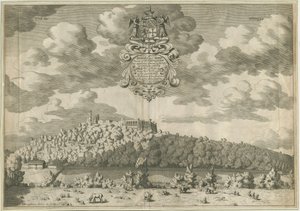 Dudley Castle: kobberplategravering, nd [1653-1686] av Michael Burghers