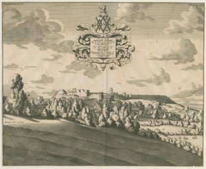 Tutbury Castle - Fjernsyn: kobberplategravering, nd [c 1686] av Michael Burghers
