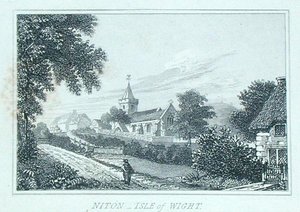 Niton Church, Isle of Wight, fra Michael Faradays utklippsbok (gravering)