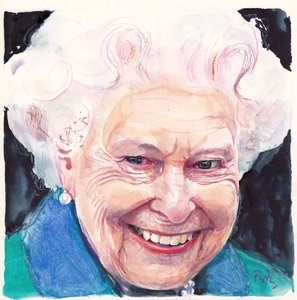 Elizabeth II dronning av England (akvarell) av Michael Frith