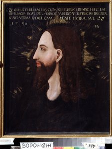 Portrett av Kristus. Profil av Jesu Kristi ansikt omgitt av en lysende aureole. Maleri av Michael Ostendorfer