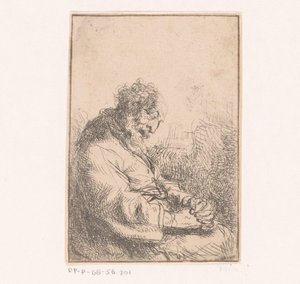 Sovende gammel mann i en stol av Michael Willmann (attributed to)