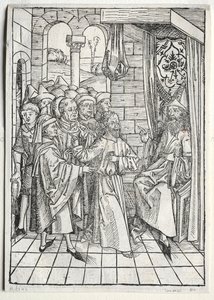 Skattevokteren: Kristus før Kaifas verso, 1491. av Michael Wolgemut
