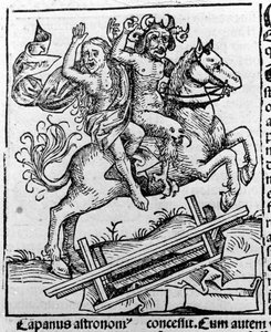 Djevelen og en heks som går for sabbaten av Hartmann Schedel Liber chronicarum Nürnberg 1493