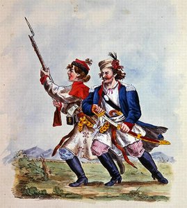 Kostymer til den polske hæren etter 1700 (farge litho) av Michal Stachowicz