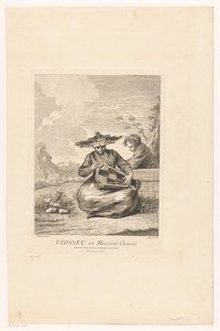 Mann som sitter med bena i kors med skive Viosseu ou Musicien Chinois (tittel på objekt) Serier med asiatiske scener fra samlingen til Château de la Muette (serietittel) Figures chinoises et tartares du château de la Muette (serietittel)