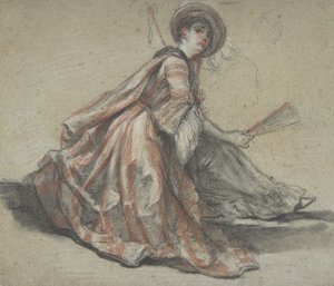 En dame som holder en vifte, 1700-tallet.