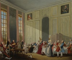 Mozart holder konsert i Salon des Quatre-Glaces ved Palais du Temple i hoffet til P.