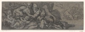 Faun met bacchante en putti av Michel Dorigny (attributed to)