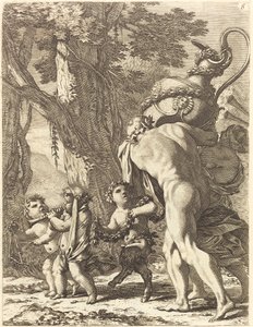 Bacchanal med figurer som bærer en vase av Michel Dorigny