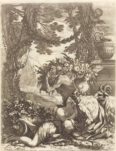 Faun som omfavner en Bacchante av Michel Dorigny