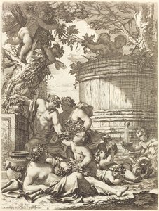 Putti med druer og en sittende Bacchante av Michel Dorigny
