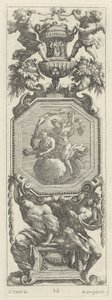 Ornamental panel overbygd av to Putti og en vase