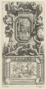 Ornamental panel overbygd av en Naiad og en elvegud