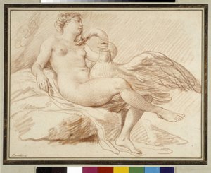 Leda og svanen (sanguine) av Michel-Honore Bounieu