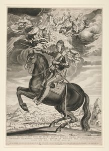 Rytterportrett av Ludvig XIII (Bourbon) (1601-1603) i en alder av 33. Landskapet er etter Callot
