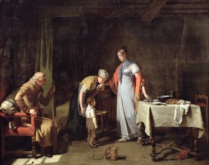 Ung kvinne hjelper en uheldig familie av Michel Martin Drolling