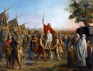 Pharamond, reist på et skjold av frankerne av Michel Philibert Genod