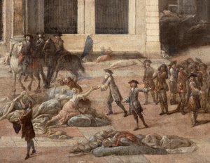 Utsikt over rådhuset (av Marseille) under pesten i 1720