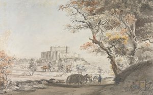En sørøstlig utsikt over slottet Grigan i Provence nær Dauphine av Michel Vincent Brandoin