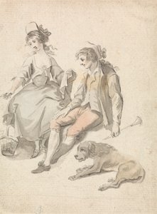 Hyrde, gjeterinne og hund av Michel Vincent Brandoin