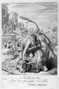 Achelous i form av en okse blir beseiret av Hercules, 1655 av Michel de Marolles
