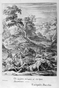 Actaeon ble til en hjort og slukte av sine hunder, 1655