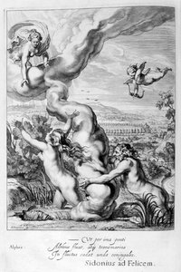 Arethusa forfulgt av Alpheus og omgjort til en fontene, 1655 av Michel de Marolles