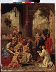 ""Le bapteme du centurion Corneille"" (Dåp av Cornelius the Centurion) Corneille, romersk centurion, er døpt av Peter. Maleri av Michel Corneille (1642-1708). 1600-tallet Mål 88x70 cm Eremitagemuseet, St. Petersburg
