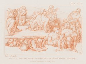 Studie av flere figurer for den nederste delen av The Last Judgment (radering) av Michelangelo (after) Buonarroti