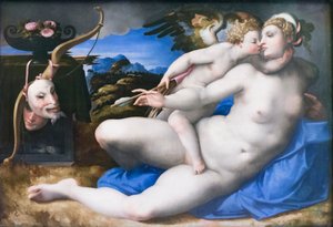Venus og Amor, etter Michelangelo Buonarroti (olje på panel)