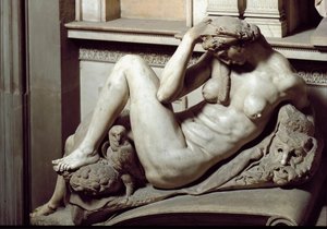 Allegori om natten. Mausoleet til Giuliano de Medici. Marmor skulptur av Michelangelo Buonarroti
